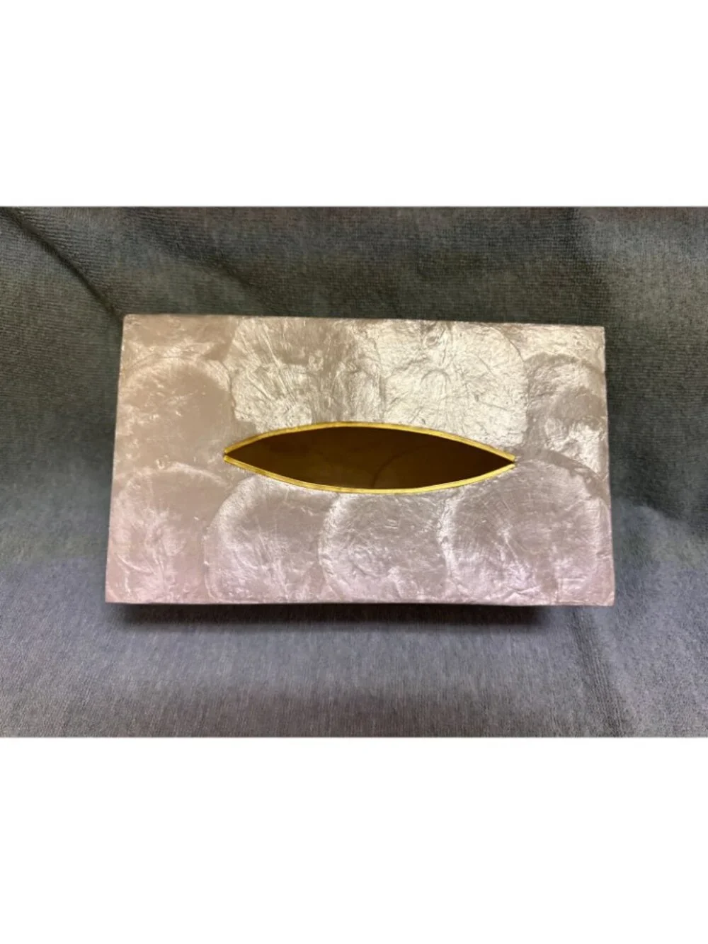 Vintage Capiz Shell Tissue Box Cover Holder Hollywood Regency Storage Coastal